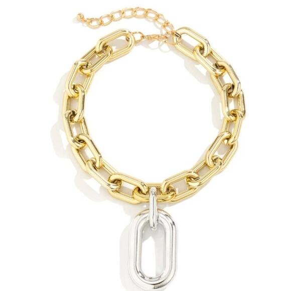 Gold Exaggerated Multilayer Statement Necklace Bicolor O Link Toggle - Picture 6 of 7